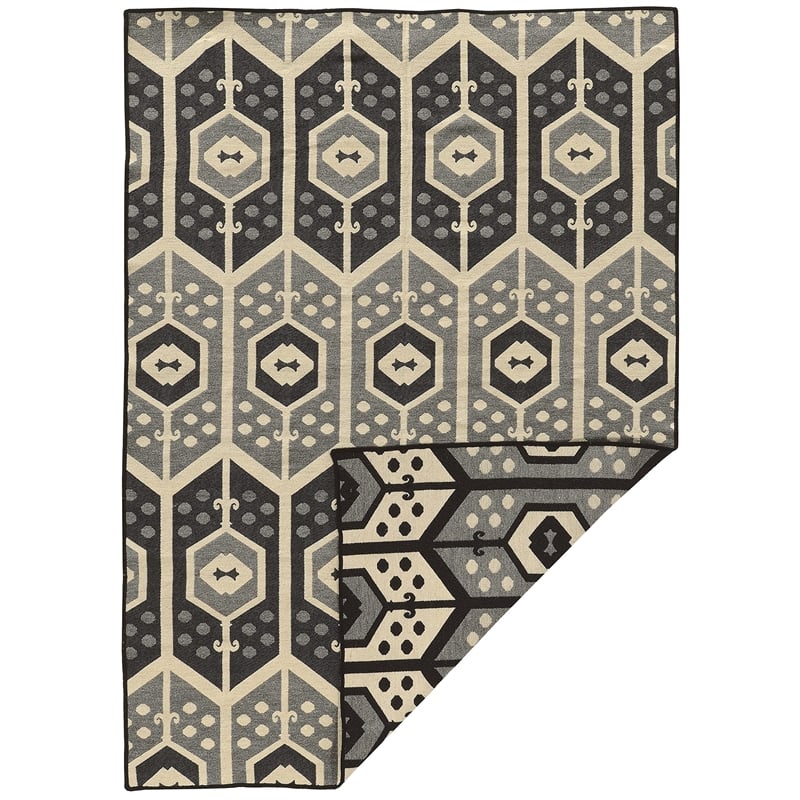 Linon Salonika Veria Reversible Woven Wool 5'x8' Rug in Gray