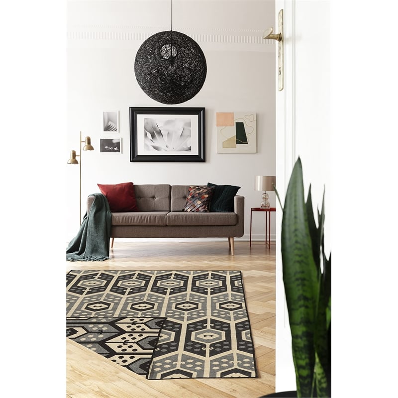 Linon Salonika Veria Reversible Woven Wool 5'x8' Rug in Gray
