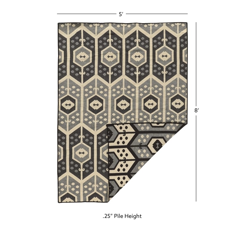 Linon Salonika Veria Reversible Woven Wool 5'x8' Rug in Gray