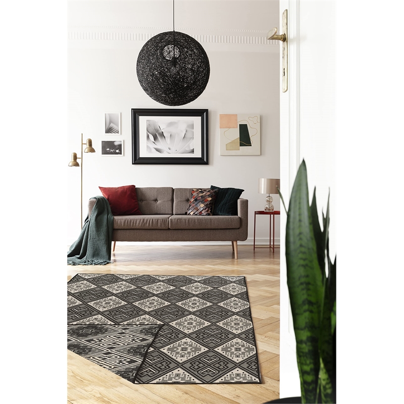 Linon Salonika Noussa Reversible Woven Wool 5'x8' Rug in Gray