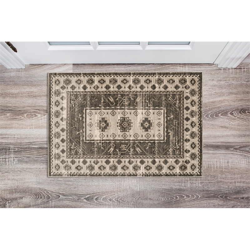 Linon Vintage Buharra Power Loomed Microfiber Polyester 2'x3' Rug in Gray