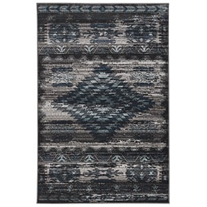 Linon Vintage Aztek Power Loomed Microfiber Polyester 2'x3' Rug in Gray