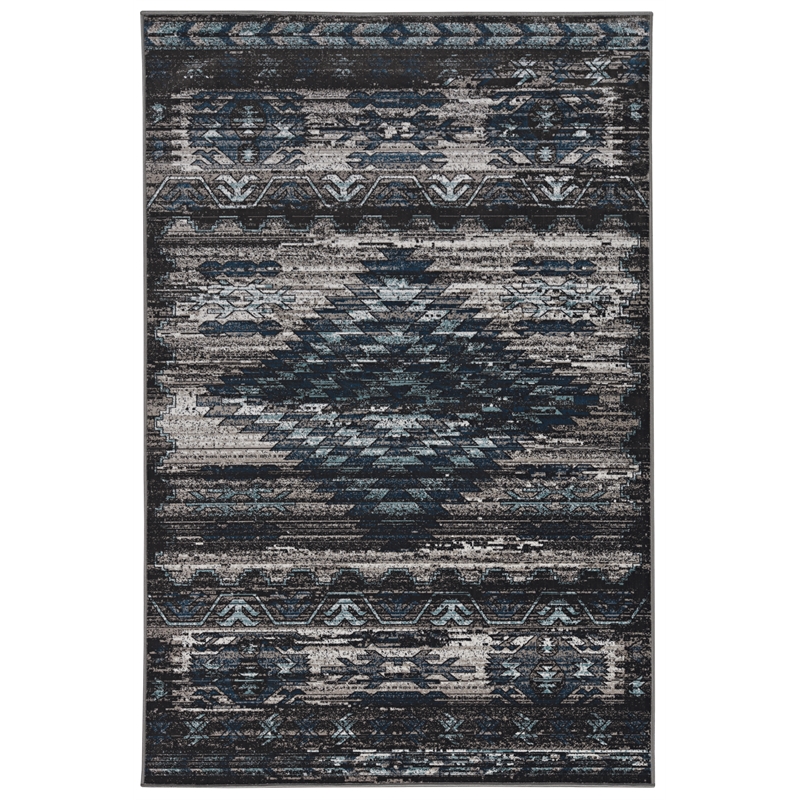 Linon Vintage Aztek Power Loomed Microfiber Polyester 8'x10' Rug in Gray