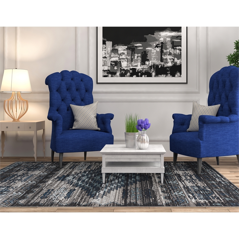 Linon Vintage Aztek Power Loomed Microfiber Polyester 8'x10' Rug in Gray