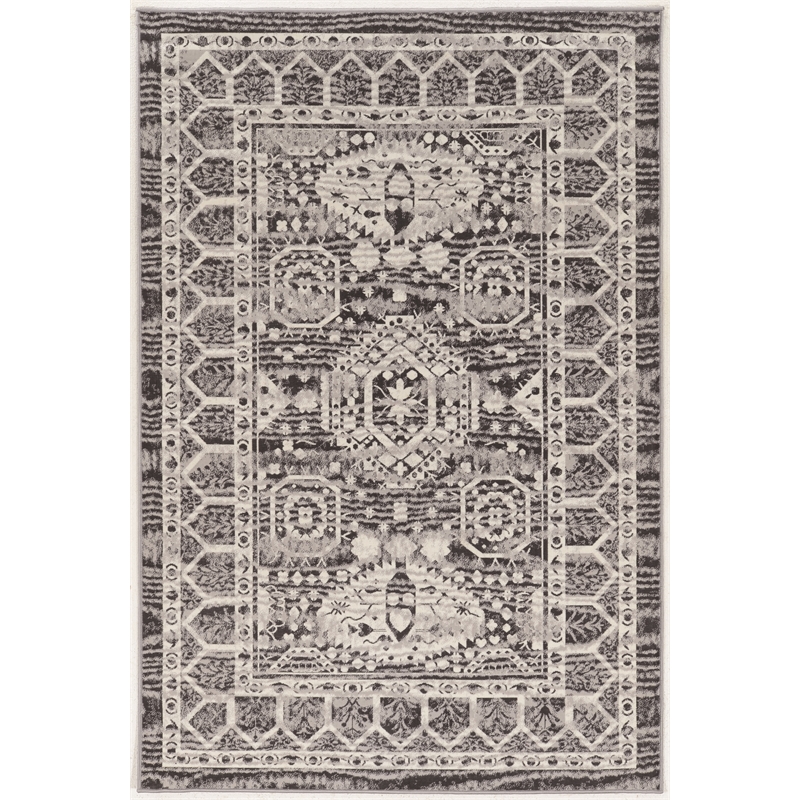 Linon Vintage Hamadan Power Loomed Microfiber Polyester 2'x3' Rug in Gray