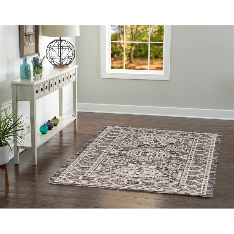 Linon Vintage Hamadan Power Loomed Microfiber Polyester 5'x7'6