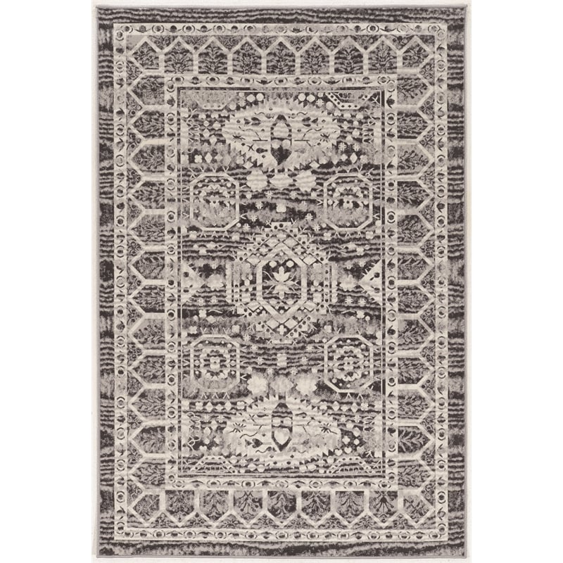 Linon Vintage Hamadan Power Loomed Microfiber Polyester 9'x12' Rug in Gray