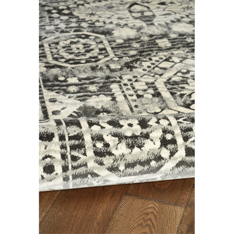 Linon Vintage Hamadan Power Loomed Microfiber Polyester 9'x12' Rug in Gray