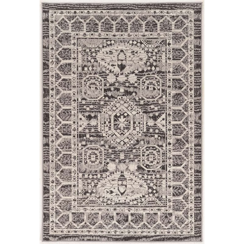 Linon Vintage Hamadan Power Loomed Microfiber Polyester 9'x12' Rug in Gray