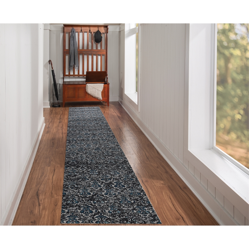 Linon Vintage Clara Power Loomed Microfiber Polyester 2'x10' Rug in Gray