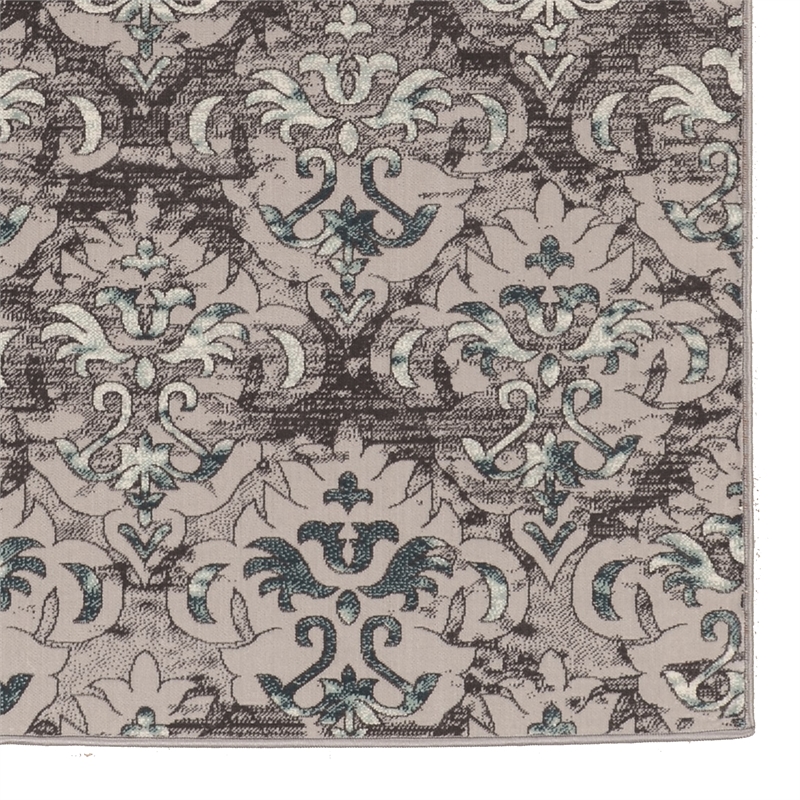 Linon Vintage Clara Power Loomed Microfiber Polyester 2'x10' Rug in Gray