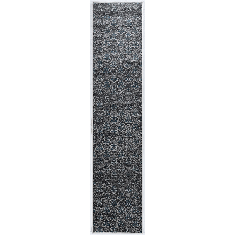 Linon Vintage Clara Power Loomed Microfiber Polyester 2'x10' Rug in Gray