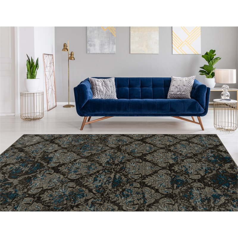 Linon Vintage Clara Power Loomed Microfiber Polyester 8'x10' Rug in Gray