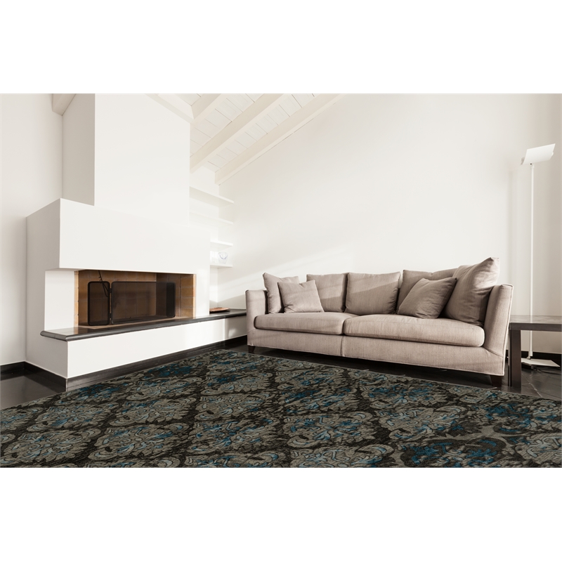 Linon Vintage Clara Power Loomed Microfiber Polyester 9'x12' Rug in Gray