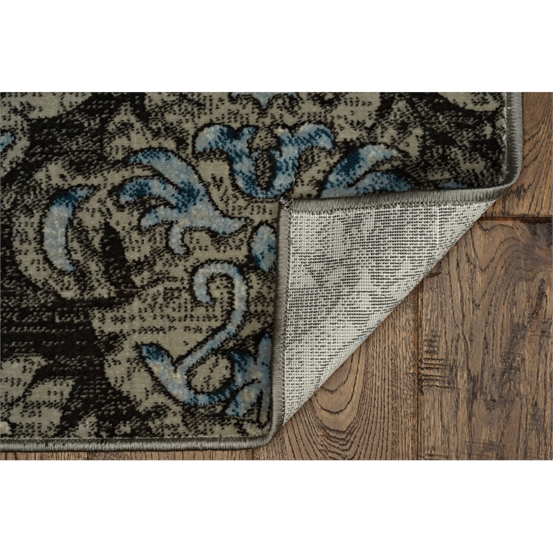 Linon Vintage Clara Power Loomed Microfiber Polyester 9'x12' Rug in Gray