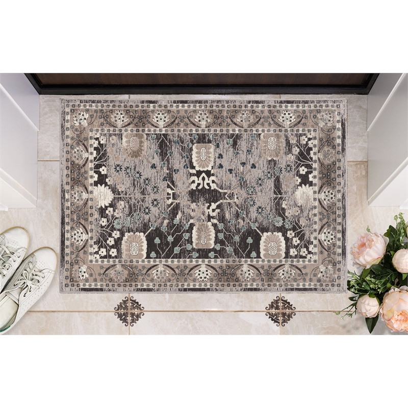 Linon Vintage Zeigler Power Loomed Microfiber Polyester 2'x3' Rug in Gray