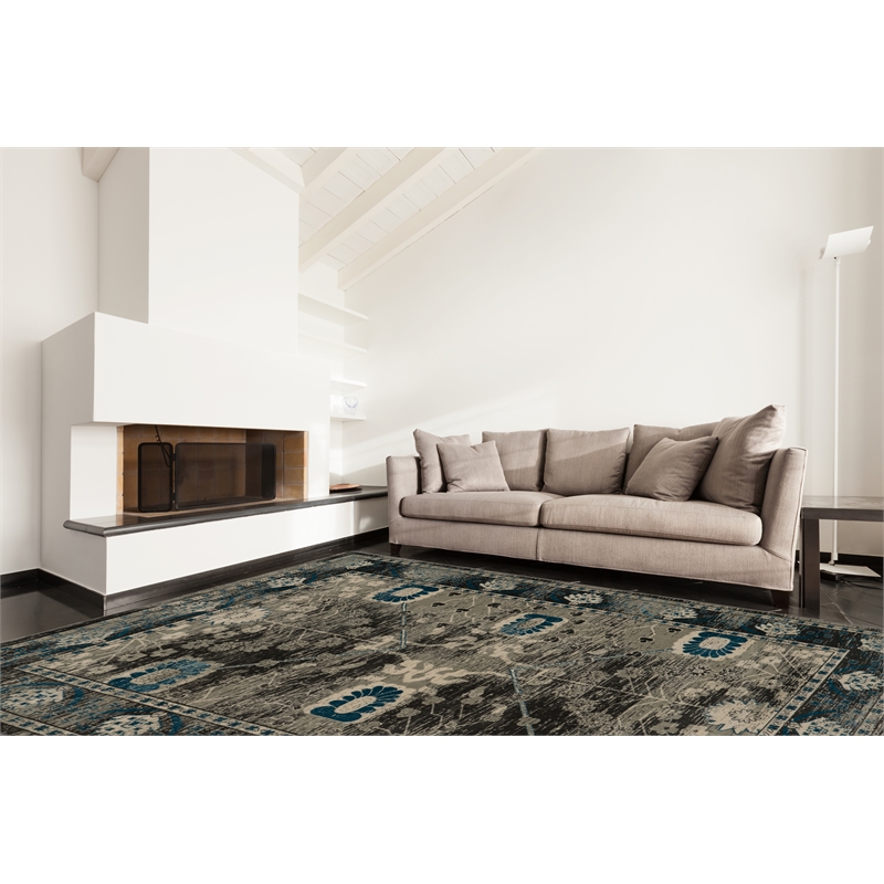 Linon Vintage Zeigler Power Loomed Microfiber Polyester 9'x12' Rug in Gray