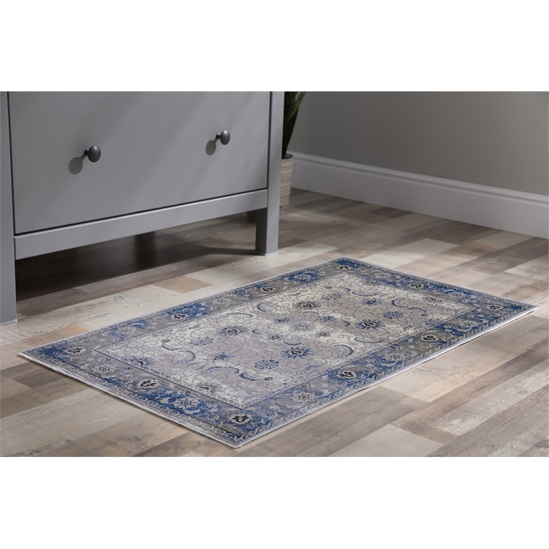 Linon Vintage Microfiber Polyester Isfahan 2'x3' Accent Rug in Gray