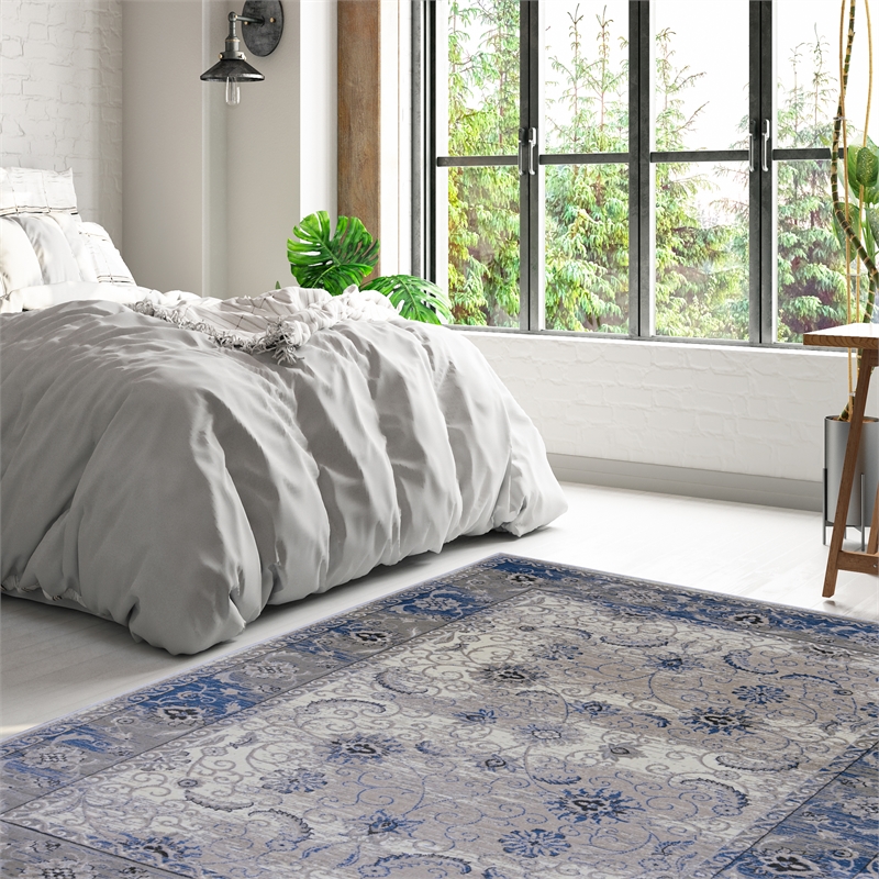 Linon Vintage Isfahan Power Loomed Microfiber Polyester 8'x10' Rug in Gray