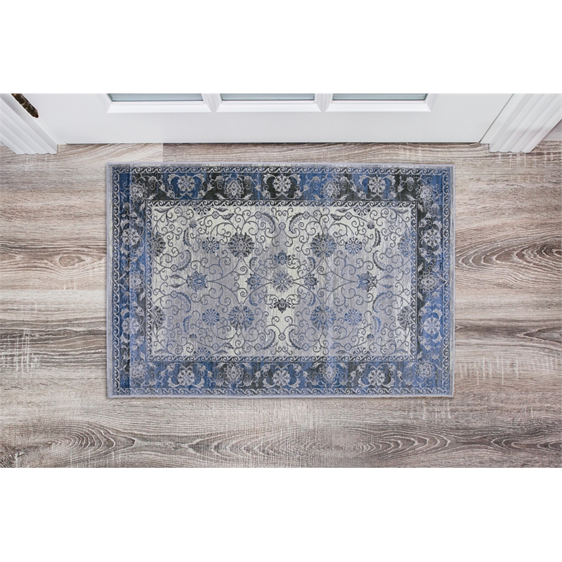 Linon Vintage Isfahan Power Loomed Microfiber Polyester 2'x3' Rug in Gray