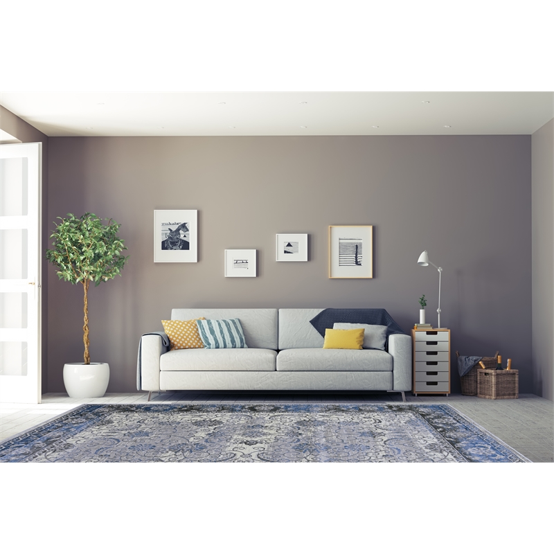 Linon Vintage Isfahan Power Loomed Microfiber Polyester 9'x12' Rug in Gray