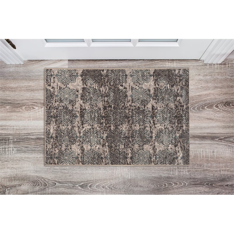 Linon Vintage Clara Power Loomed Microfiber Polyester 2'x3' Rug in Gray