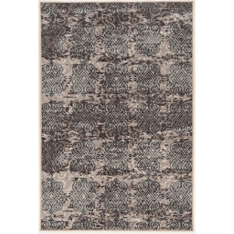Linon Vintage Clara Power Loomed Microfiber Polyester 2'x3' Rug in Gray