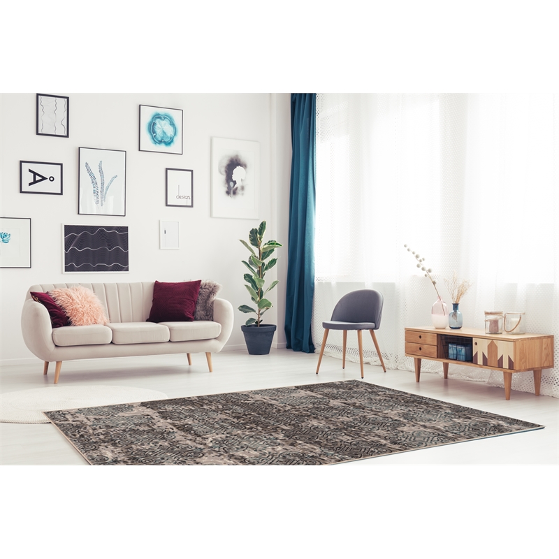 Linon Vintage Clara Power Loomed Microfiber Polyester 8'x10' Rug in Gray