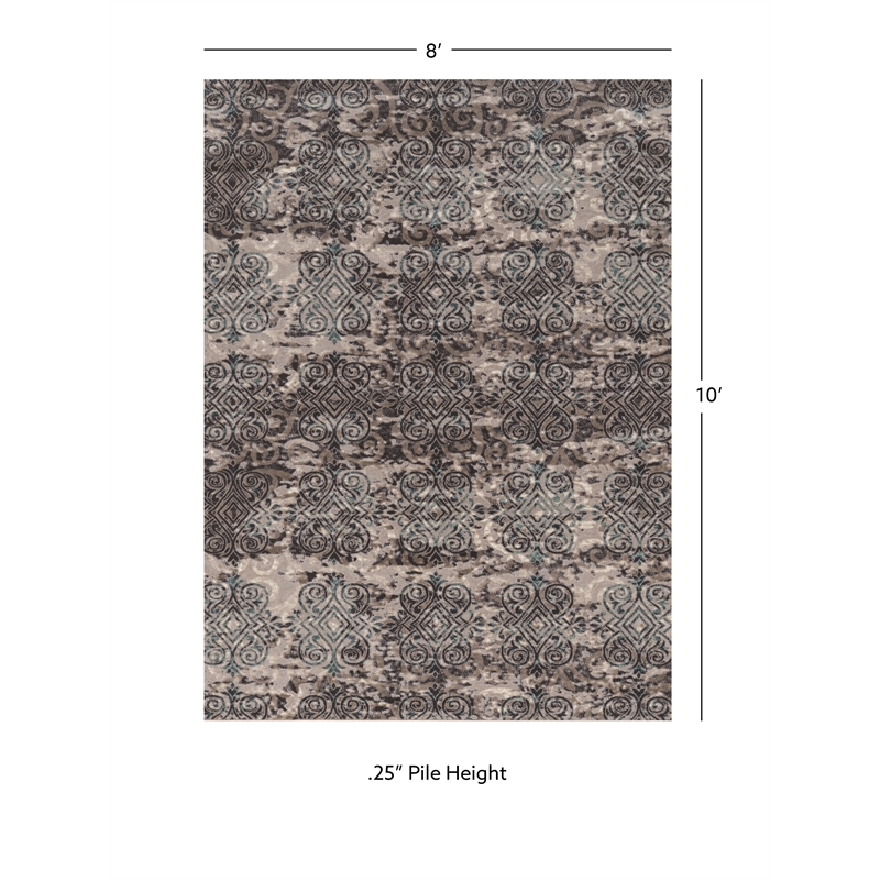 Linon Vintage Clara Power Loomed Microfiber Polyester 8'x10' Rug in Gray