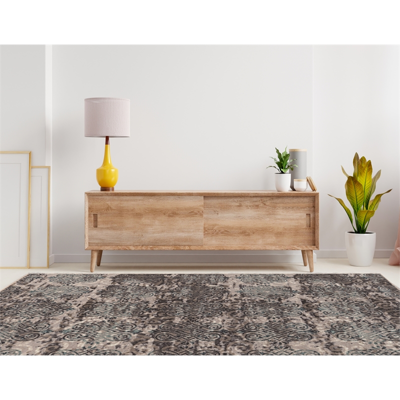 Linon Vintage Clara Power Loomed Microfiber Polyester 8'x10' Rug in Gray