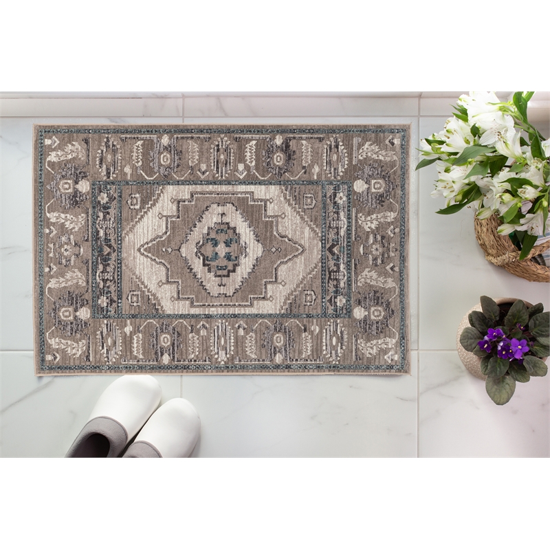 Linon Vintage Serape Power Loomed Microfiber Polyester 2'x3' Rug in Gray