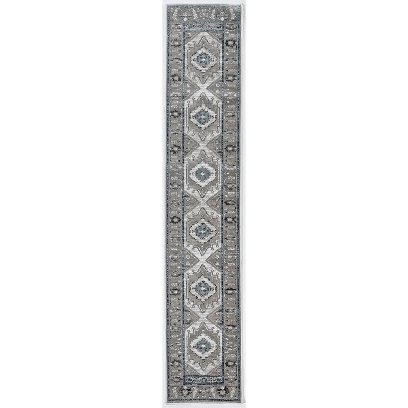 Linon Vintage Serape Power Loomed Microfiber Polyester 2'x10' Rug in Gray