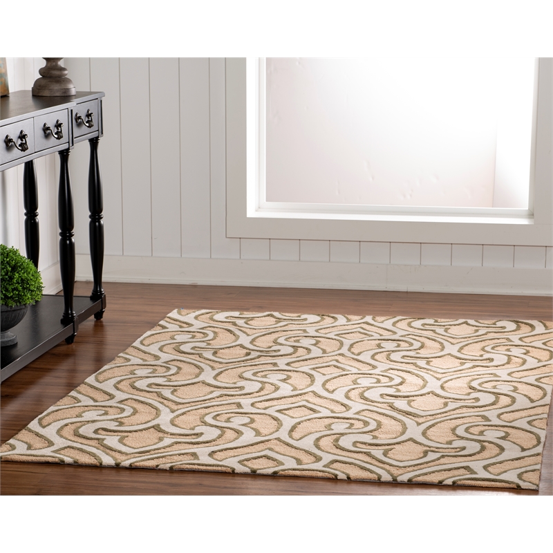 Linon Trio Marple Hand Tufted Polyester 5'x7' Area Rug in Ivory