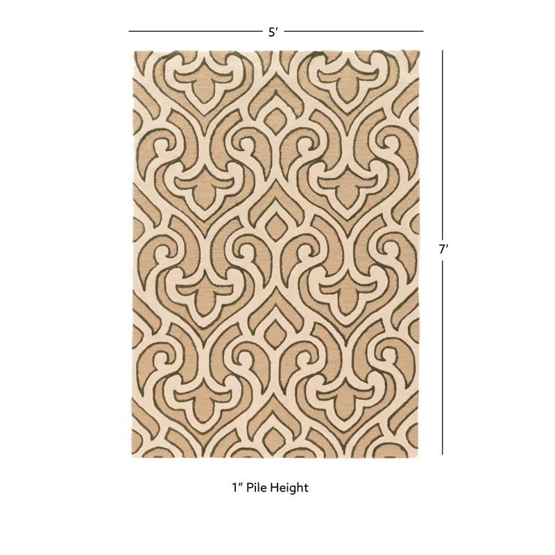 Linon Trio Marple Hand Tufted Polyester 5'x7' Area Rug in Ivory
