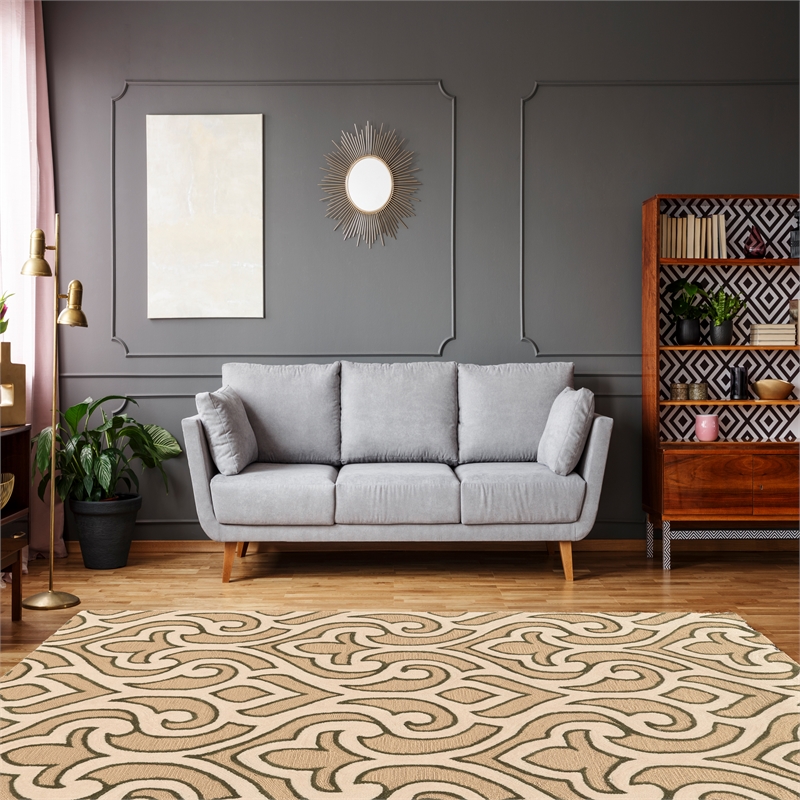 Linon Trio Marple Hand Tufted Polyester 8'x10' Area Rug in Ivory