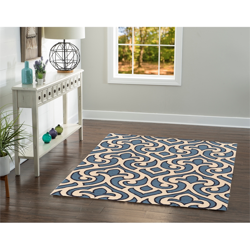 Linon Trio Marple Hand Tufted Polyester 5'x7' Rug in Ivory