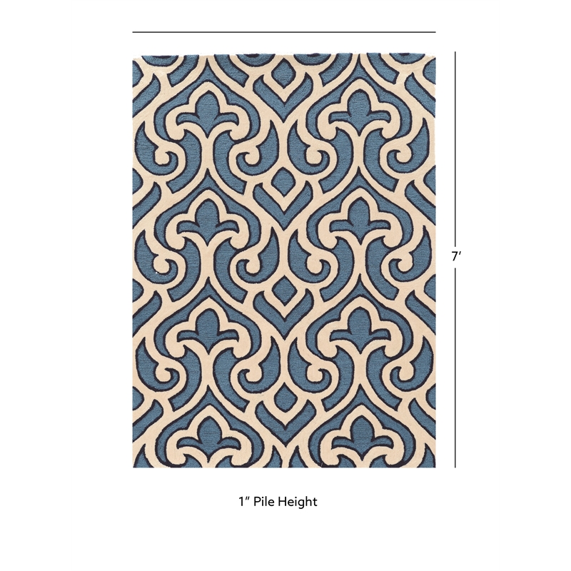Linon Trio Marple Hand Tufted Polyester 5'x7' Rug in Ivory