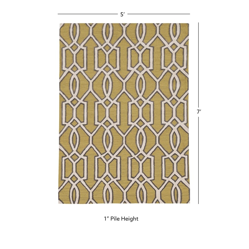 Linon Trio Sariya Hand Tufted Polyester 5'x7' Rug in Yellow