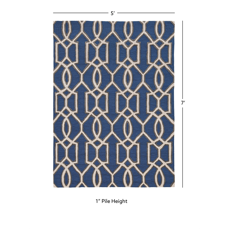Linon Trio Sariay Hand Tufted Polyester 5'x7' Rug in Blue