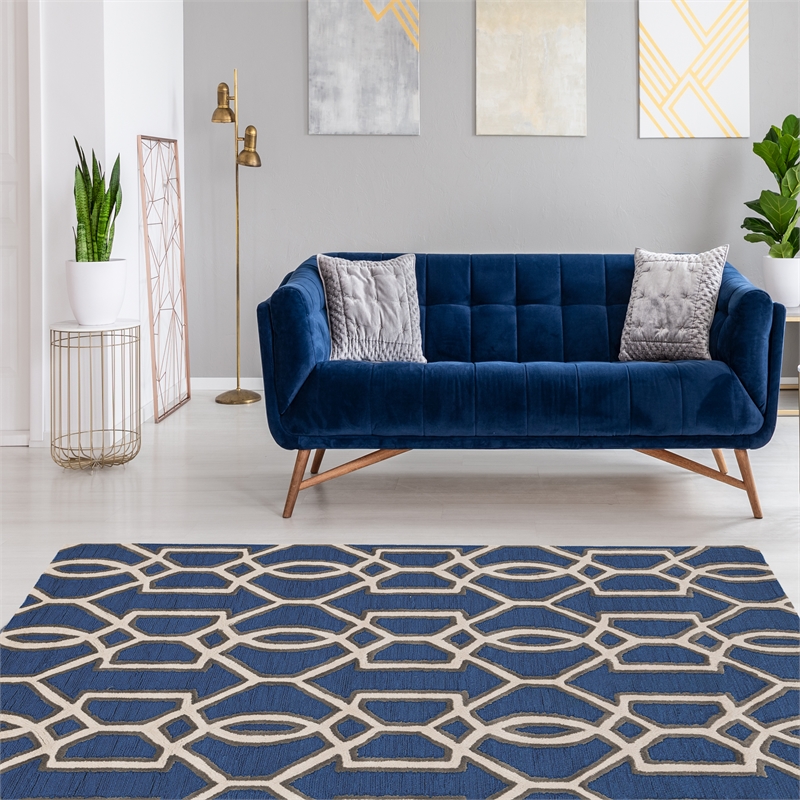 Linon Trio Sariay Hand Tufted Polyester 8'x10' Rug in Blue
