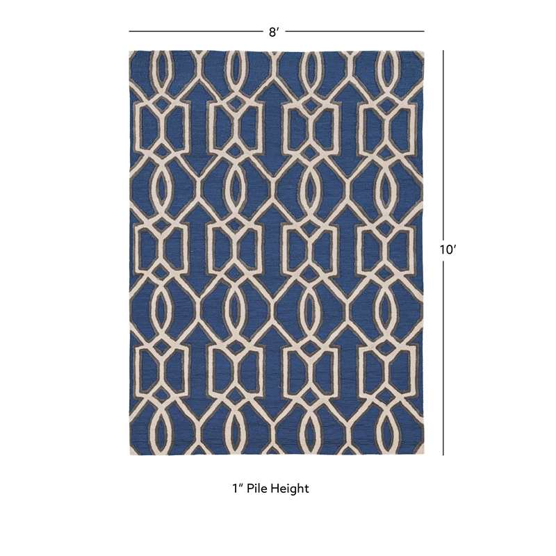 Linon Trio Sariay Hand Tufted Polyester 8'x10' Rug in Blue