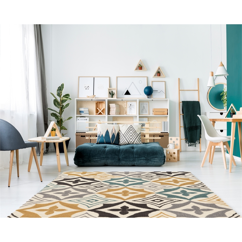 Linon Trio Emblem Hand Tufted Polyester 8'x10' Area Rug in Ivory