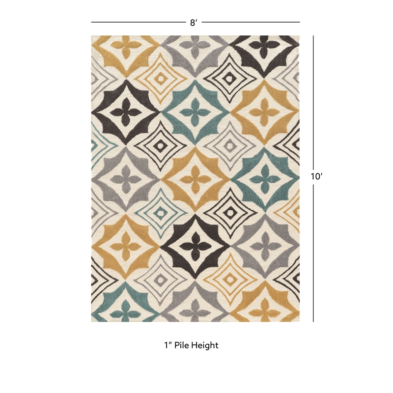 Linon Trio Emblem Hand Tufted Polyester 8'x10' Area Rug in Ivory