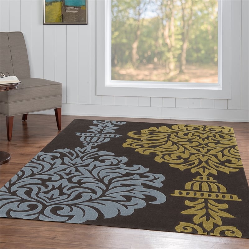 Linon Trio Burdette Hand Tufted Polyester 5'x7' Rug in Gray