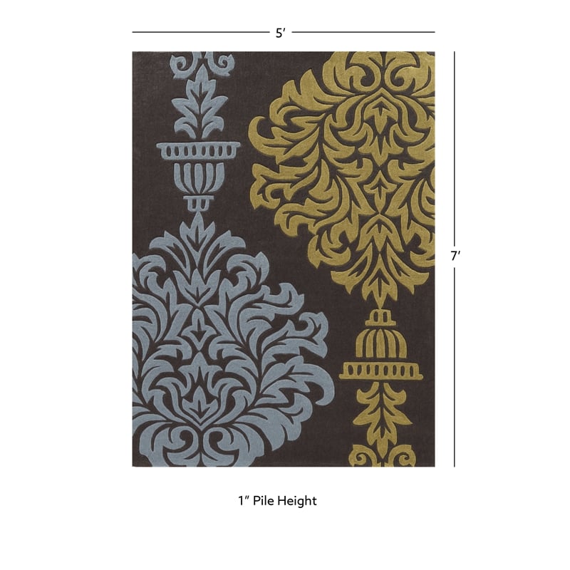 Linon Trio Burdette Hand Tufted Polyester 5'x7' Rug in Gray