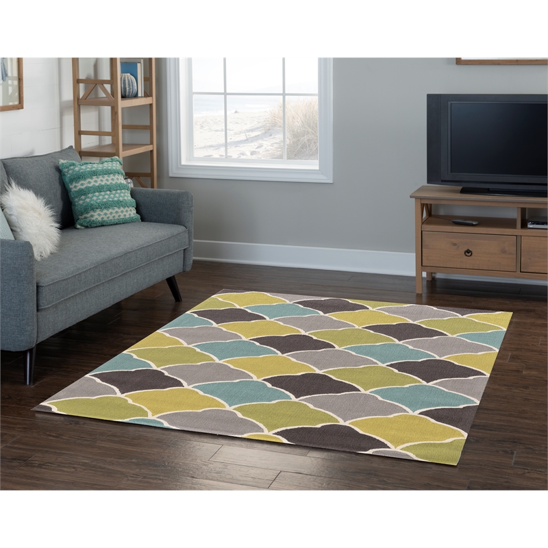 Linon Trio Tiles Hand Tufted Polyester 5'x7' Area Rug in Gray