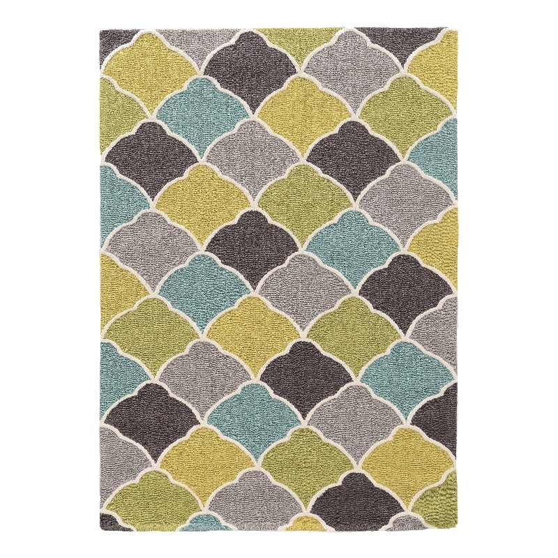 Linon Trio Tiles Hand Tufted Polyester 5'x7' Area Rug in Gray