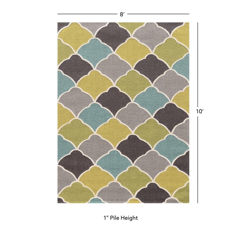 Linon Trio Tiles Hand Tufted Polyester 8'x10' Area Rug in Gray