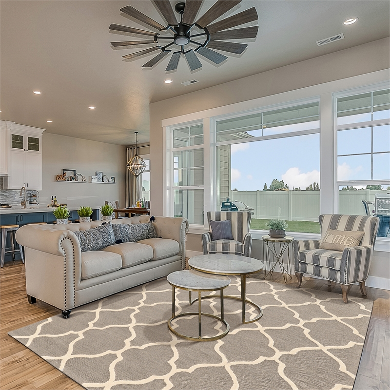 Linon Trio Geo Hand Tufted Polyester 8'x10' Rug in Gray