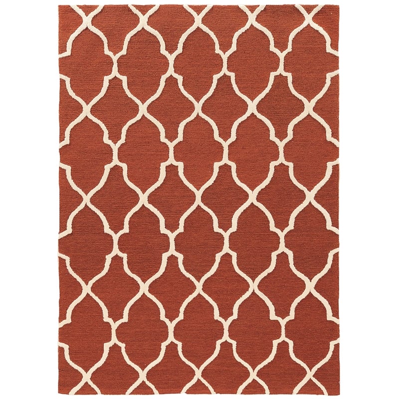 Linon Trio Geo Hand Tufted Polyester 5'x7' Rug in Rust Orange